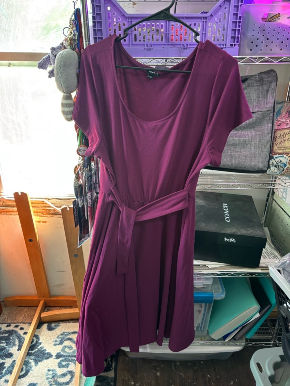 torrid Plum Scoop-Neck Midi Dress with attached Self-Tie Belt
